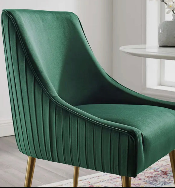 Green Pleated Velvet Dining Chair-Special Order