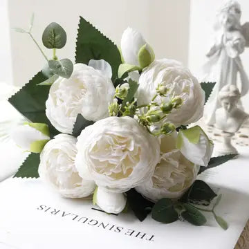 12'' Silk Peony Flower Bunch-White
