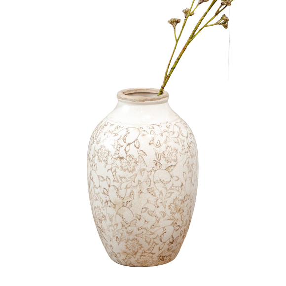 12” Beige Floral Pattern Vase