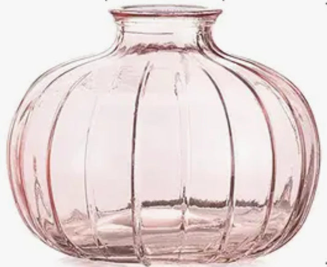 Pink Pleated Glass Vase