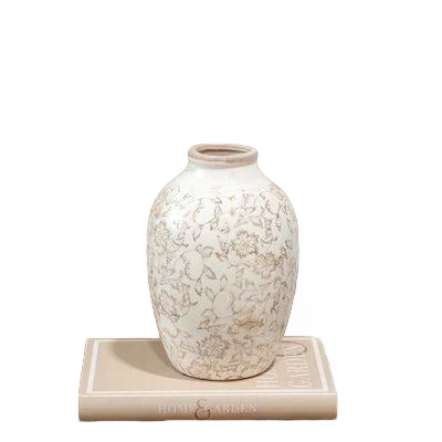 10” Beige Floral Pattern Vase