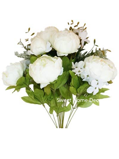 18'' Silk Peony Bouquet -White