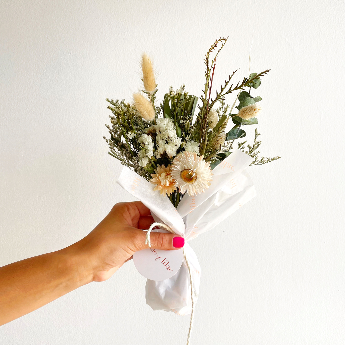 Romantic Nude & White Dried Flower Mini Bouquet