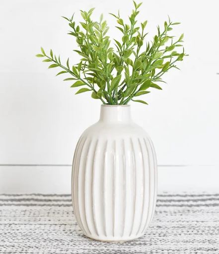 6" White Ceramic Stripe Vase