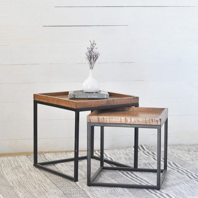 Square Wood & Metal Nested Tables(Set of 2)