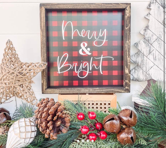 Merry & Bright Framed Christmas Sign