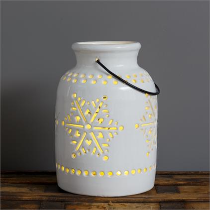 White Ceramic Snowflake Luminary - Urbanlux 